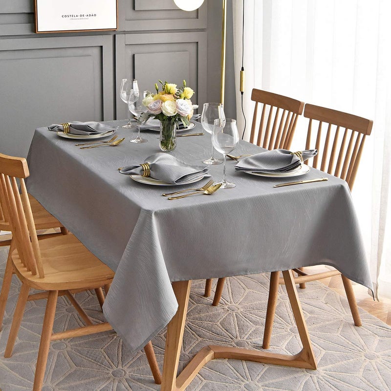 maxmill Jacquard Table Cloth Waving Pattern Water Resistant Wrinkle Resistance Heavy Weight Soft Tablecloth for Kitchen Dinning Tabletop Decoration Oblong 60 x 140 Inch Light Grey - Image 4